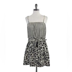 See By Chloe Black White Leopard Striped Silk Mini Dress Sleeveless
